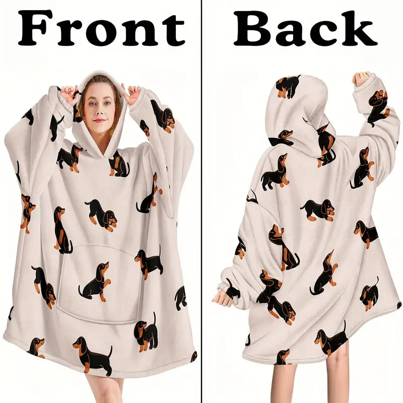 Cozy Dachshund Print Wearable Blanket Hoodie