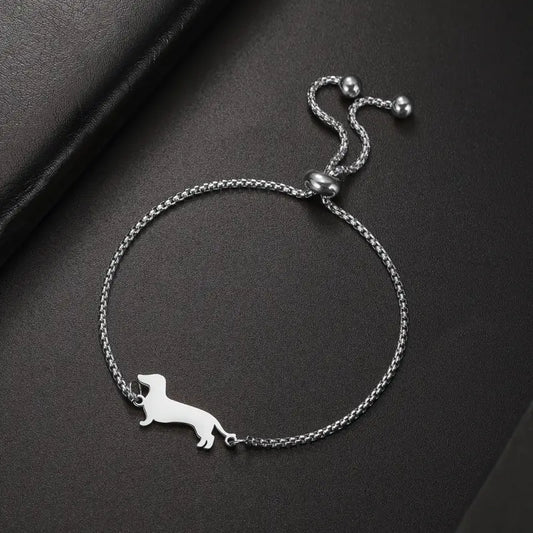 Dainty Dachshund Silhouette Bracelet - Adjustable Dog Lover Jewelry
