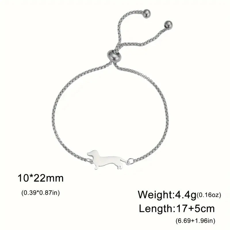 Dainty Dachshund Silhouette Bracelet - Adjustable Dog Lover Jewelry