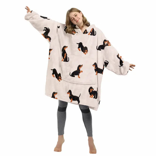 Cozy Dachshund Print Wearable Blanket Hoodie