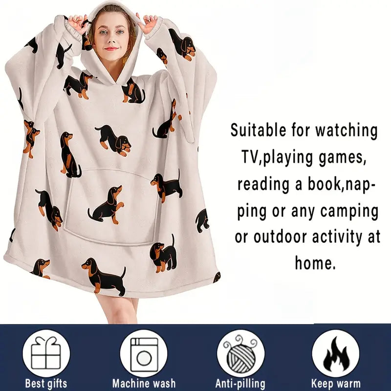 Cozy Dachshund Print Wearable Blanket Hoodie